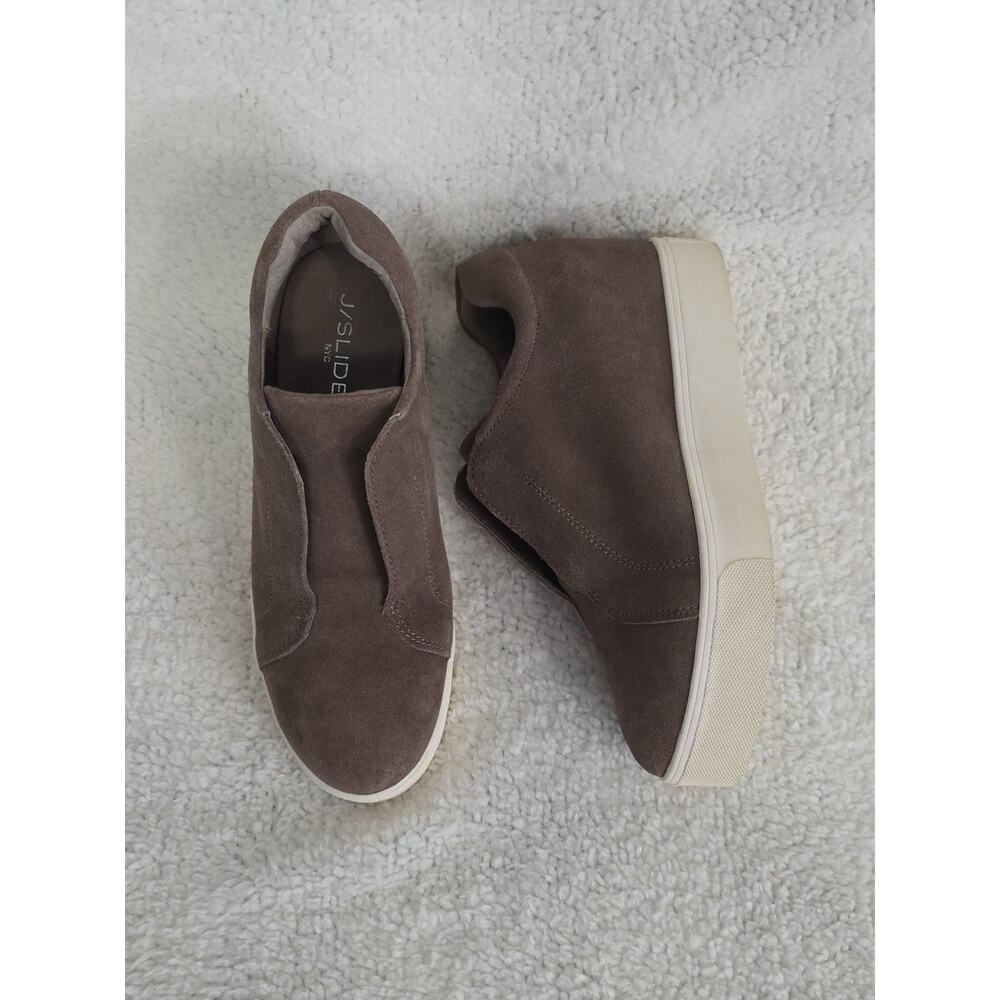 J Slides NYC Platform Slip-On Brown Suede Leather Sneaker Size 7.5M